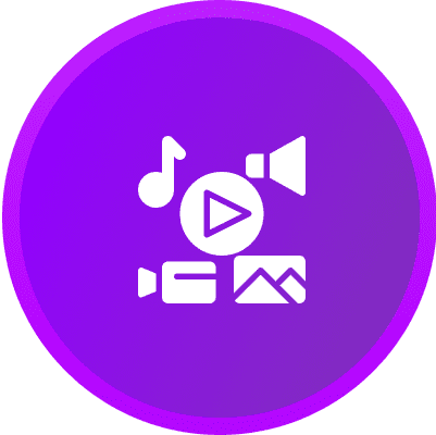 VKTWA Purple circle with multimedia icons inside.